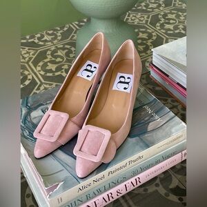 Andrea Carrano milk blush suede pump pastel pink manolo maysale inspired